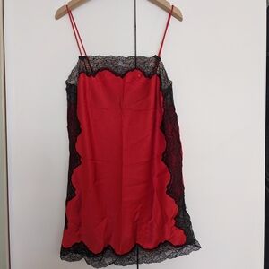 Victoria's Secret Red Slip Dress with Black Lace